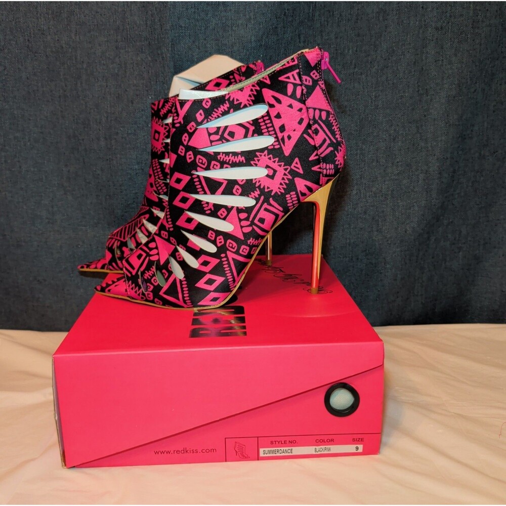 RedKiss Summerdance High Heels Size 9 Pink Black Caged Booties Stiletto Boxed - Picture 2 of 16